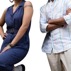 XS Cottonworld Striped Button Front Jumpsuit Romper Casual Blue White Stripes